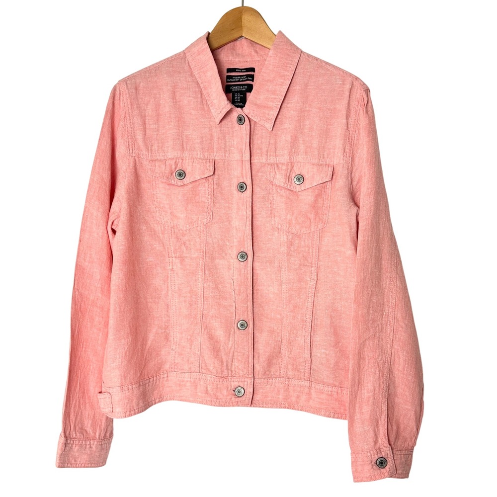 Jones & Co Jones New York Salmon Pink 100% Linen Trucker Jacket Womens XL